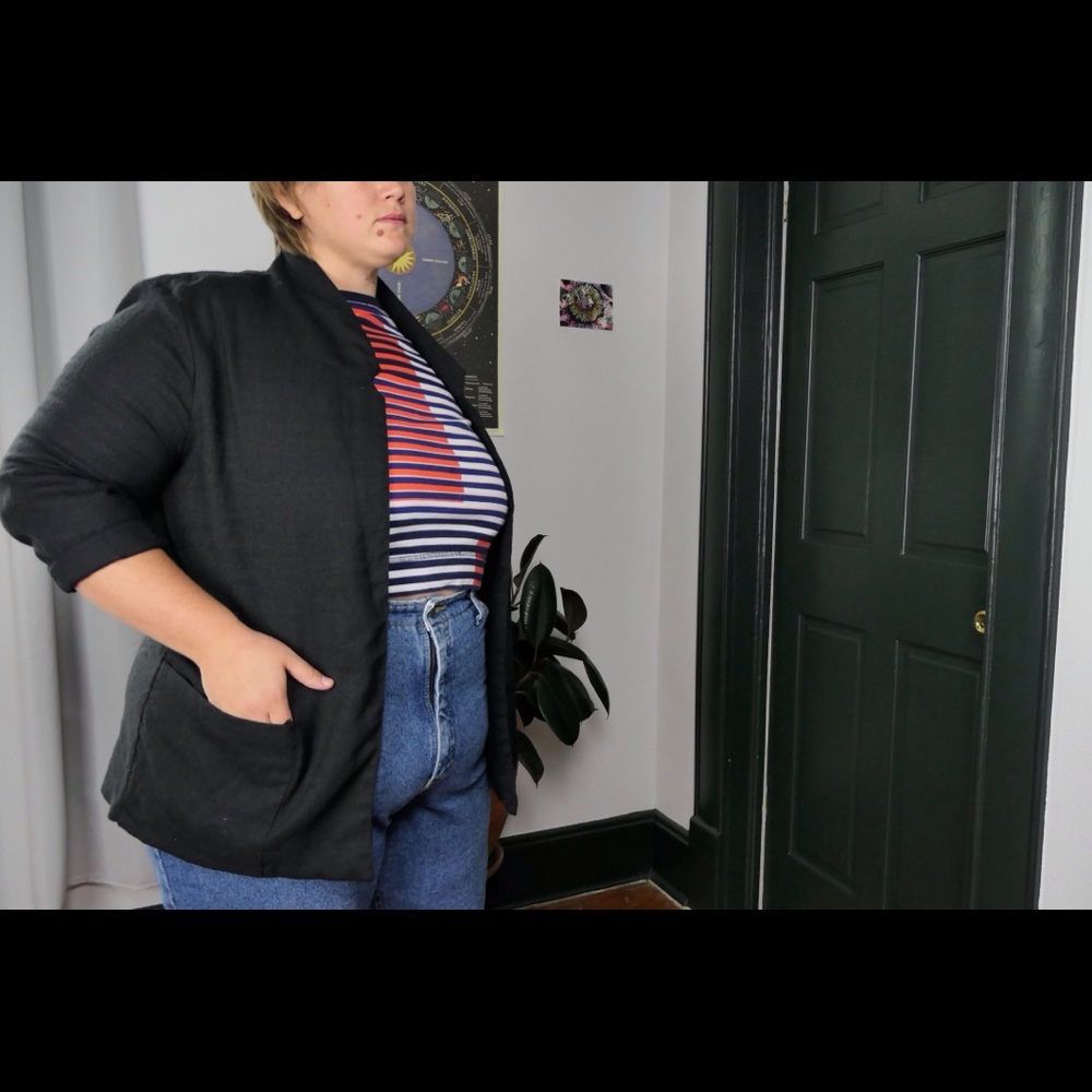 plus size 20 black 3/4 sleeve tweed blazer
